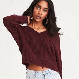 American Eagle Outfitters Maroon V-Neck Sweater